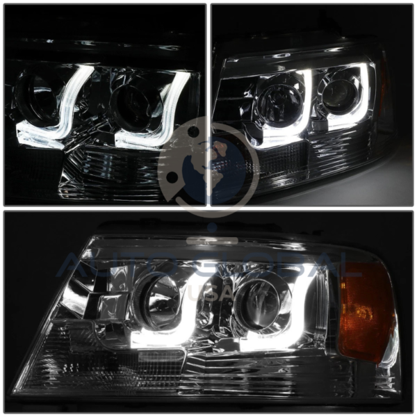 PAR DE FARÓIS COM LENTE PROJETORA E CARCAÇA CROMADA PARA FORD F-150 2004-2008 - Image 2
