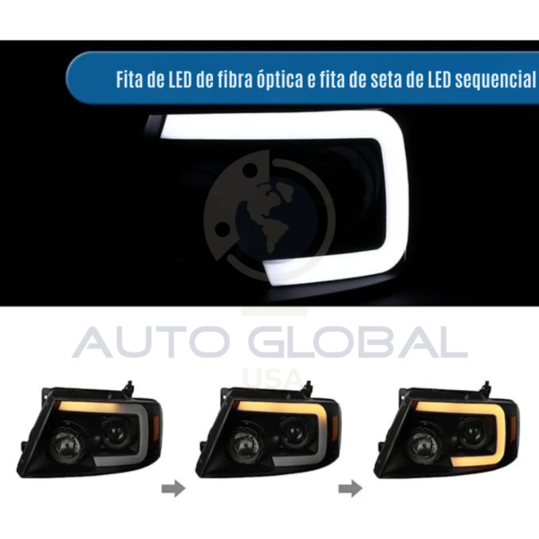 Par de Farol  LED com Projetor Fumê para F-150 2004-2008 - Image 4